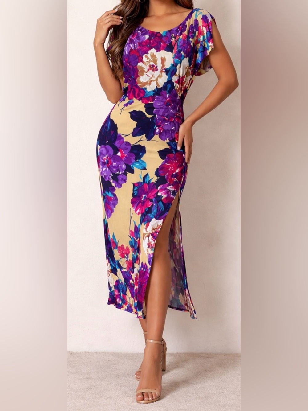 Yigal Azrouel Floral Bodycon Cutout Soft Fitted Midi Dress size 4